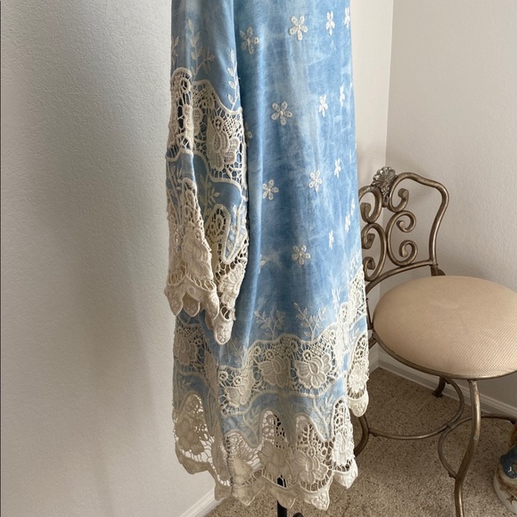 Boho Embroidered Lace-Trim Dress in Light Blue Tie-Dye - Picture 6 of 8